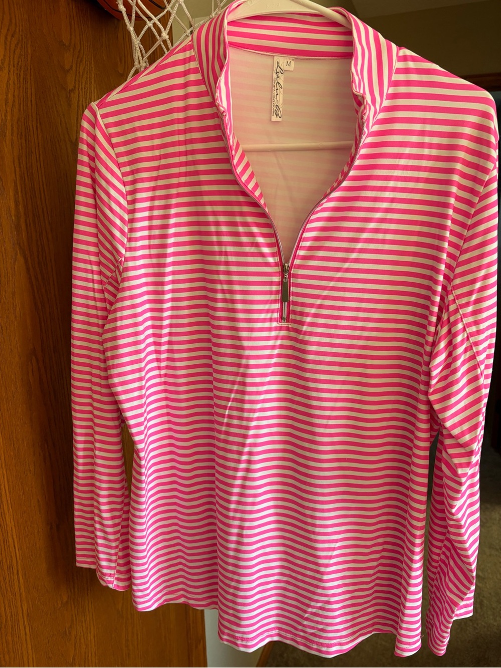 Lulu-B Pink & White Striped Half-Zip Long Sleeve Top